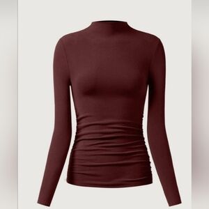 OGL Eco-Mousse Thermal Ruched Sides Tuckable Buttery-soft Mock-neck Top Sz Large